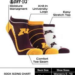 Discount 🥰 TCK All Schools Minnesota Golden Gophers No Show 🧦 Socks Full Field 3 Pack 🥰 6 TCK All Schools Minnesota Golden Gophers No Show Socks Full Field 3 Pack