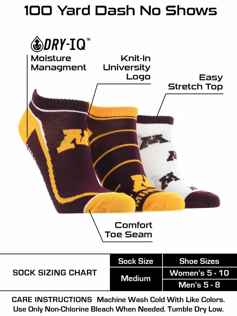 Discount 🥰 TCK All Schools Minnesota Golden Gophers No Show 🧦 Socks Full Field 3 Pack 🥰 3 TCK All Schools Minnesota Golden Gophers No Show Socks Full Field 3 Pack