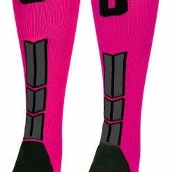 MadSportsStuff Baseball Socks Neon Pink And Black Player ID Custom Number Over The Calf Socks For Softball Baseball Football Boys And Girls