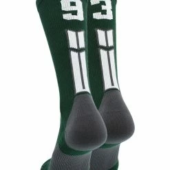 MadSportsStuff Dark Green Player ID Custom Number Crew Socks For Basketball Lacrosse Volleyball Boys And Girls Volleyball Socks
