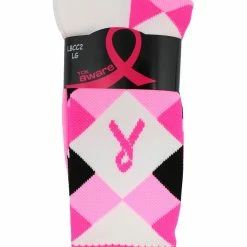 TCK Breast Cancer Awareness Ribbon Argyle Crew Socks Pink Black