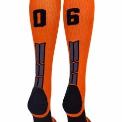 MadSportsStuff Orange And Black Player ID Custom Number Over The Calf Socks For Softball Baseball Football Boys And Girls