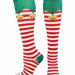 MadSportsStuff Elf Christmas Socks With Bells Over The Calf Length Softball Socks