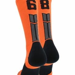 MadSportsStuff Volleyball Socks Orange And Black Player ID Custom Number Crew Socks For Basketball Lacrosse Volleyball Boys And Girls