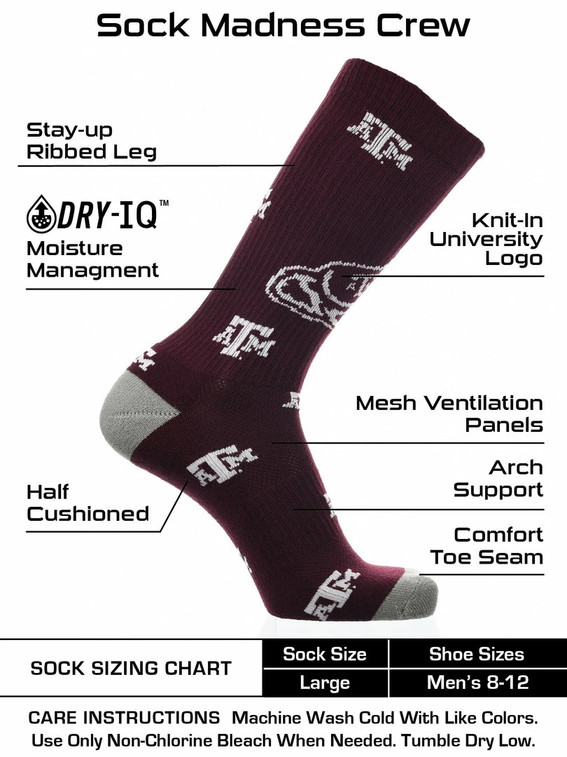 Best Pirce ๐ TCK All Schools Texas A&M Aggies ๐งฆ Socks Crew Length Sock Mayhem ๐ 3 TCK All Schools Texas A&M Aggies Socks Crew Length Sock Mayhem