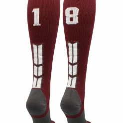 MadSportsStuff Maroon Player ID Custom Number Over The Calf Socks For Softball Baseball Football Boys And Girls Softball Socks