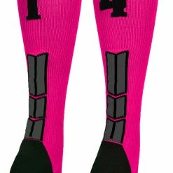 MadSportsStuff Baseball Socks Neon Pink And Black Player ID Custom Number Over The Calf Socks For Softball Baseball Football Boys And Girls