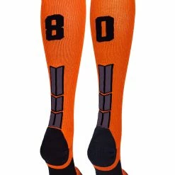 MadSportsStuff Orange And Black Player ID Custom Number Over The Calf Socks For Softball Baseball Football Boys And Girls