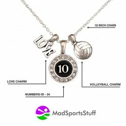 MadSportsStuff Jewelry Girls Volleyball Necklace With Jersey Number (Available In 39 Numbers)