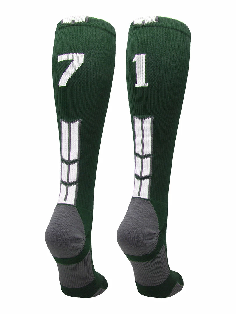 Hot Sale โ๏ธ MadSportsStuff Dark Green Player ID Custom Number Over The Calf ๐งฆ Socks For ๐ฅ Softball โพ Baseball Football Boys And ๐ง Girls ๐ 9 MadSportsStuff Dark Green Player ID Custom Number Over The Calf Socks For Softball Baseball Football Boys And Girls