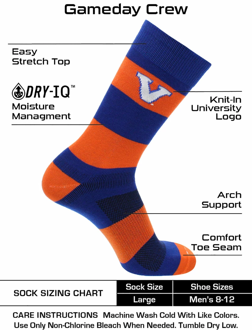 Wholesale ๐ TCK Virginia Cavaliers ๐งฆ Socks Game Day Striped Crew ๐งฆ Socks ๐ 3 TCK Virginia Cavaliers Socks Game Day Striped Crew Socks