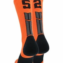 MadSportsStuff Volleyball Socks Orange And Black Player ID Custom Number Crew Socks For Basketball Lacrosse Volleyball Boys And Girls