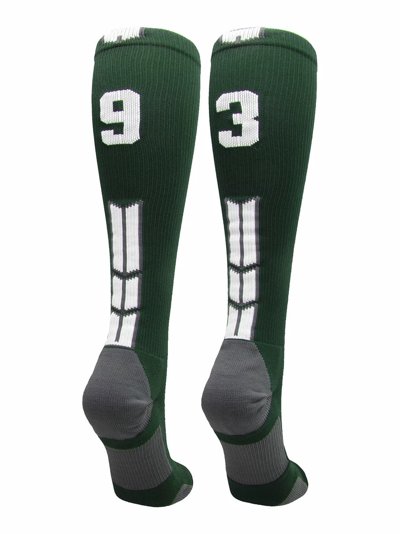 Hot Sale โ๏ธ MadSportsStuff Dark Green Player ID Custom Number Over The Calf ๐งฆ Socks For ๐ฅ Softball โพ Baseball Football Boys And ๐ง Girls ๐ 37 MadSportsStuff Dark Green Player ID Custom Number Over The Calf Socks For Softball Baseball Football Boys And Girls