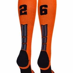 MadSportsStuff Orange And Black Player ID Custom Number Over The Calf Socks For Softball Baseball Football Boys And Girls
