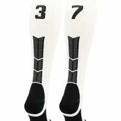 MadSportsStuff White Player ID Custom Number Over The Calf Socks For Softball Baseball Football Boys And Girls