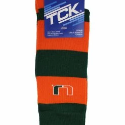 TCK All Schools Miami Hurricanes Socks Game Day Striped Crew Socks