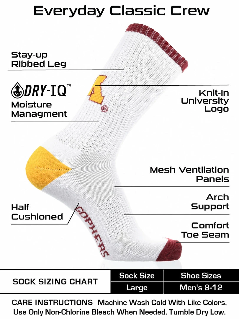 Deals ๐ฅฐ TCK Minnesota Golden Gophers ๐งฆ Socks Basic Crew White ๐งฆ Socks All Schools ๐ 3 TCK Minnesota Golden Gophers Socks Basic Crew White Socks All Schools
