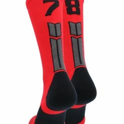 MadSportsStuff Red And Black Player ID Custom Number Crew Socks For Basketball Lacrosse Volleyball Boys And Girls