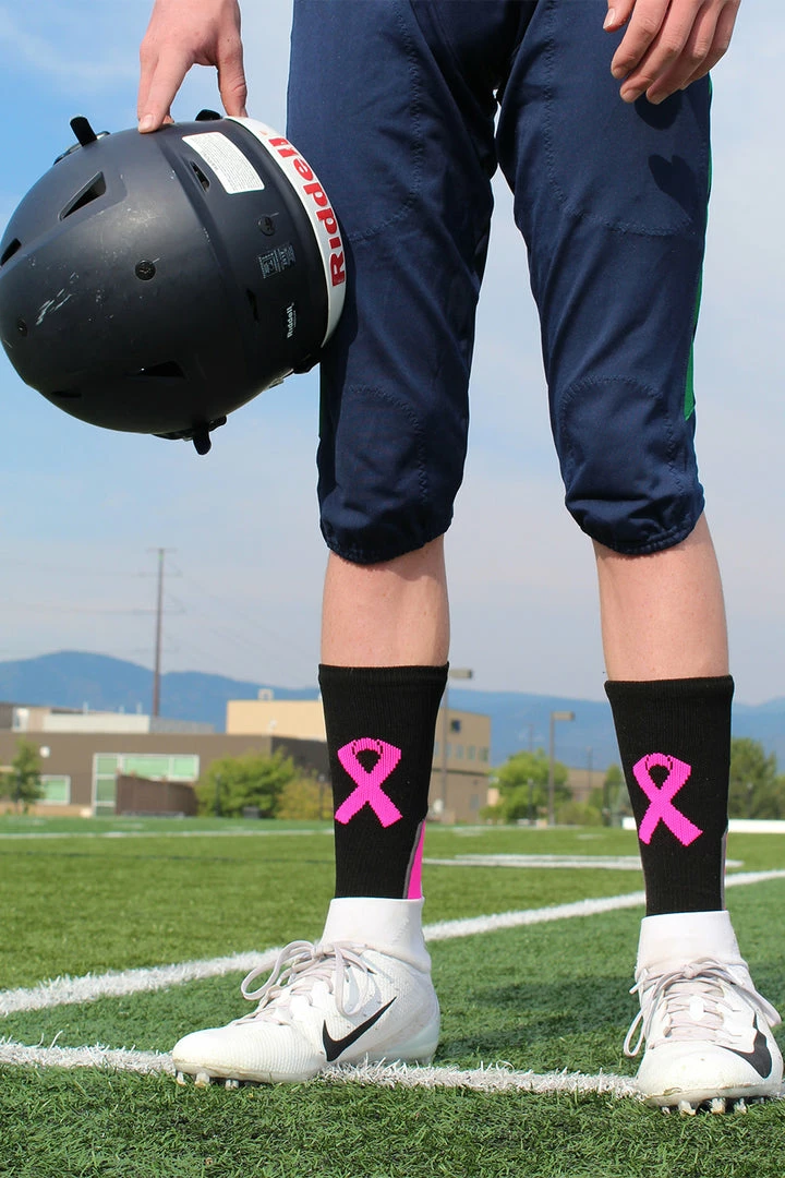 Buy 🤩 MadSportsStuff Pink Ribbon Breast Cancer Awareness Support Athletic Crew 🧦 Socks ⚾ Baseball 🧦 Socks ✔️ 6 MadSportsStuff Pink Ribbon Breast Cancer Awareness Support Athletic Crew Socks Baseball Socks