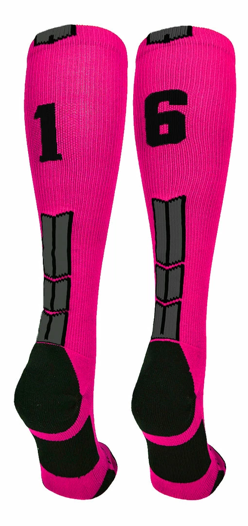 Discount ๐ฅ MadSportsStuff Neon Pink And Black Player ID Custom Number Over The Calf ๐งฆ Socks For ๐ฅ Softball โพ Baseball Football Boys And ๐ง Girls โพ Baseball ๐งฆ Socks ๐ 63 MadSportsStuff Neon Pink And Black Player ID Custom Number Over The Calf Socks For Softball Baseball Football Boys And Girls Baseball Socks