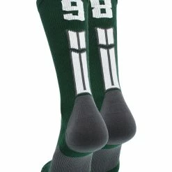 MadSportsStuff Dark Green Player ID Custom Number Crew Socks For Basketball Lacrosse Volleyball Boys And Girls Volleyball Socks