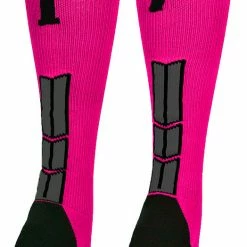 MadSportsStuff Baseball Socks Neon Pink And Black Player ID Custom Number Over The Calf Socks For Softball Baseball Football Boys And Girls