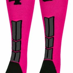 MadSportsStuff Baseball Socks Neon Pink And Black Player ID Custom Number Over The Calf Socks For Softball Baseball Football Boys And Girls
