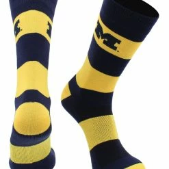 TCK Michigan Wolverines Socks Game Day Striped Crew Socks