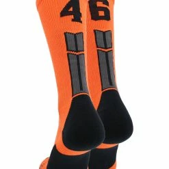 MadSportsStuff Volleyball Socks Orange And Black Player ID Custom Number Crew Socks For Basketball Lacrosse Volleyball Boys And Girls