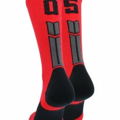 MadSportsStuff Red And Black Player ID Custom Number Crew Socks For Basketball Lacrosse Volleyball Boys And Girls