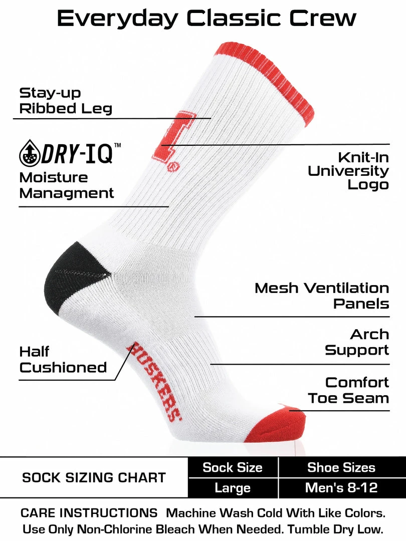 Flash Sale ๐ TCK Nebraska Cornhuskers ๐งฆ Socks Basic Crew White ๐งฆ Socks All Schools ๐คฉ 3 TCK Nebraska Cornhuskers Socks Basic Crew White Socks All Schools