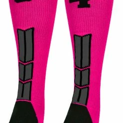 MadSportsStuff Baseball Socks Neon Pink And Black Player ID Custom Number Over The Calf Socks For Softball Baseball Football Boys And Girls