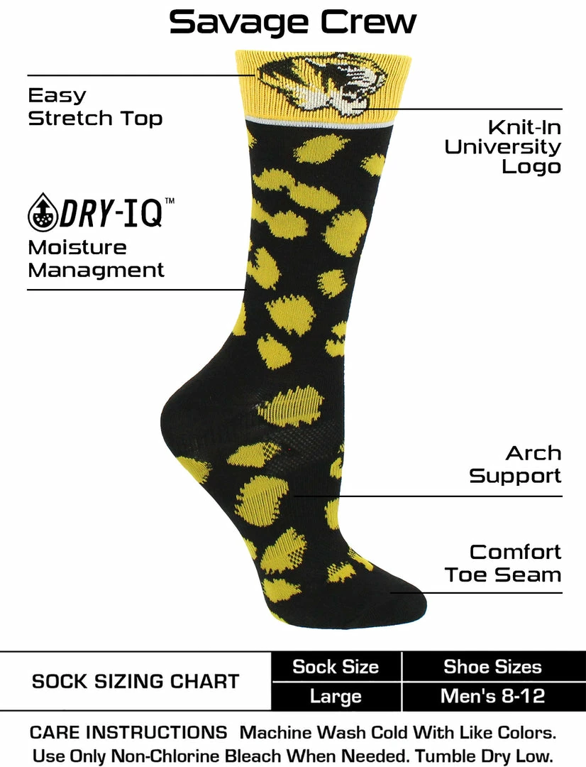 Discount ๐งจ TCK All Schools Missouri Tigers ๐งฆ Socks ๐ฉ Womens Savage Crew ๐งฆ Socks ๐ 3 TCK All Schools Missouri Tigers Socks Womens Savage Crew Socks