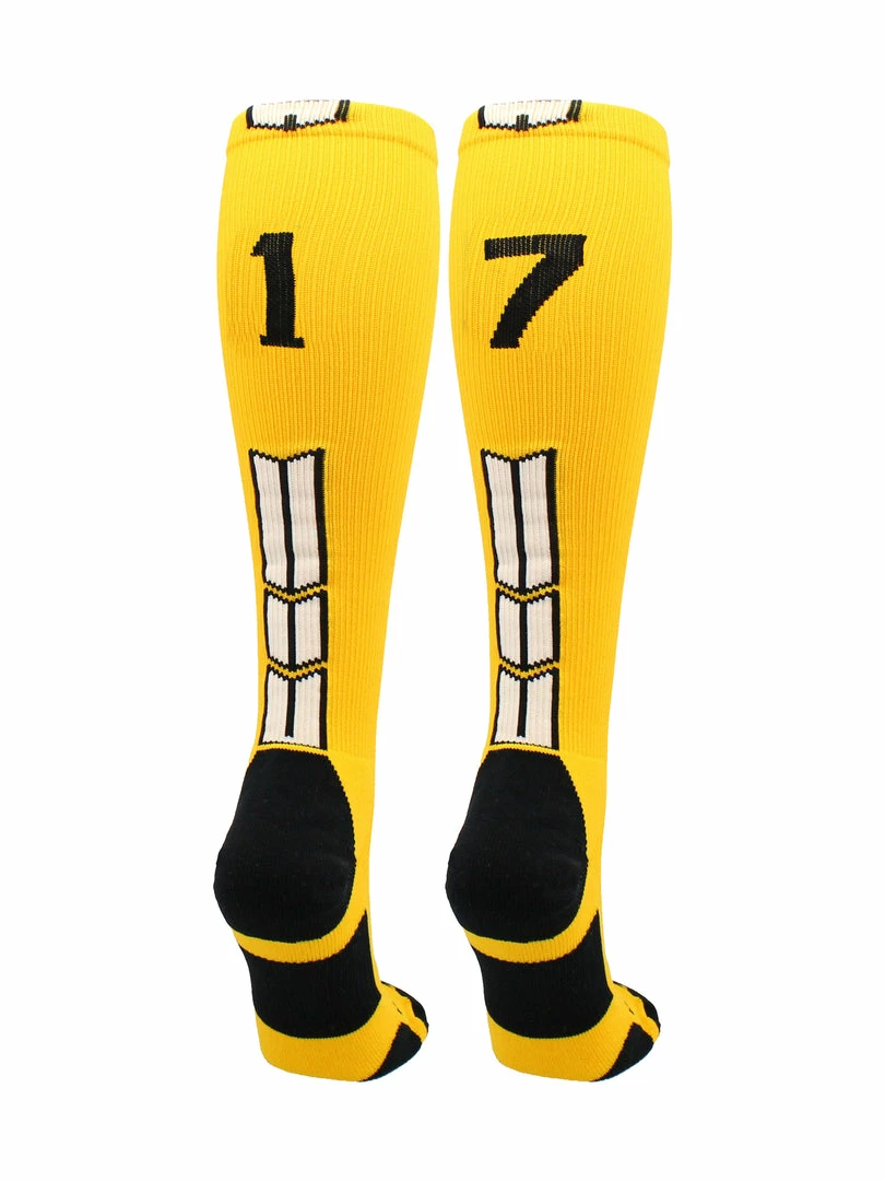 Brand new ๐ MadSportsStuff Gold Player ID Custom Number Over The Calf ๐งฆ Socks For ๐ฅ Softball โพ Baseball Football Boys And ๐ง Girls ๐ฅ Softball ๐งฆ Socks ๐ 61 MadSportsStuff Gold Player ID Custom Number Over The Calf Socks For Softball Baseball Football Boys And Girls Softball Socks