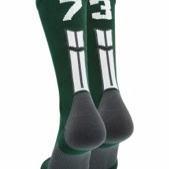 MadSportsStuff Dark Green Player ID Custom Number Crew Socks For Basketball Lacrosse Volleyball Boys And Girls Volleyball Socks