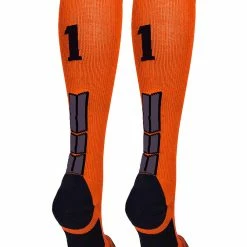 MadSportsStuff Orange And Black Player ID Custom Number Over The Calf Socks For Softball Baseball Football Boys And Girls