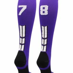 MadSportsStuff Purple Player ID Custom Number Over The Calf Socks For Softball Baseball Football Boys And Girls Softball Socks