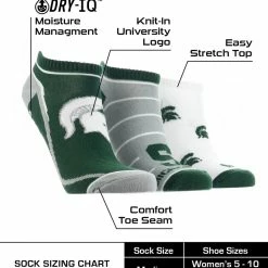 TCK All Schools Michigan State Spartans No Show Socks Full Field 3 Pack