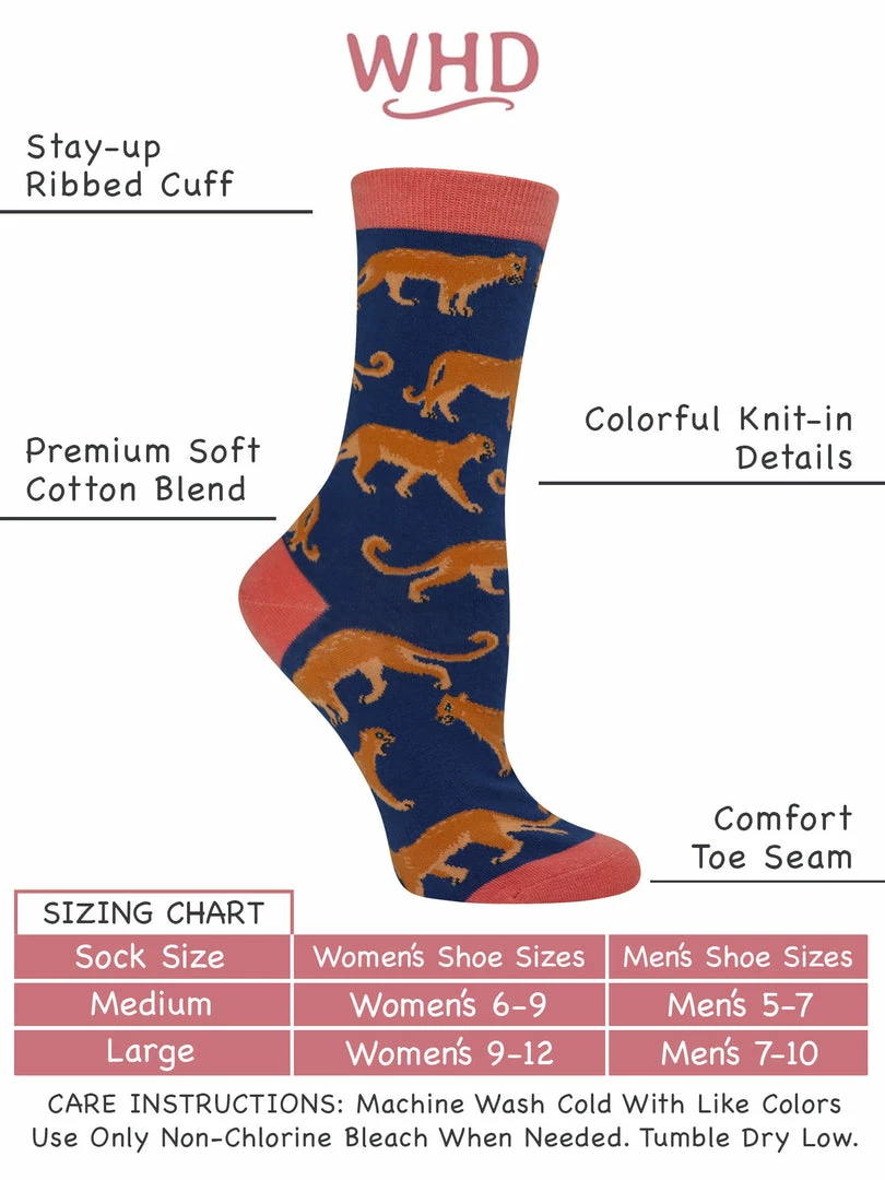 Buy 🔥 WHD Mountain Lion 🧦 Socks For 👩 Women Gift For Animal Lovers Crazy 🧦 Socks - Crew ❤️ 3 WHD Mountain Lion Socks For Women Gift For Animal Lovers Crazy Socks - Crew