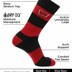 TCK Wisconsin Badgers Socks Game Day Striped Crew Socks