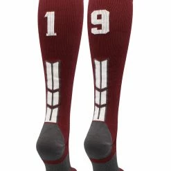 MadSportsStuff Maroon Player ID Custom Number Over The Calf Socks For Softball Baseball Football Boys And Girls Softball Socks