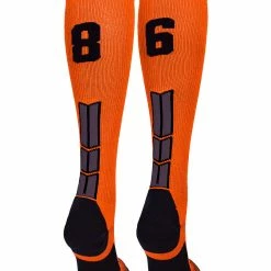 MadSportsStuff Orange And Black Player ID Custom Number Over The Calf Socks For Softball Baseball Football Boys And Girls