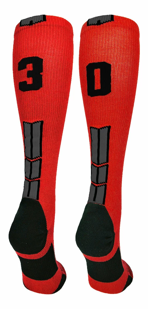 New ๐ MadSportsStuff Red And Black Player ID Custom Number Over The Calf ๐งฆ Socks For ๐ฅ Softball โพ Baseball Football Boys And ๐ง Girls โพ Baseball ๐งฆ Socks ๐ 100 MadSportsStuff Red And Black Player ID Custom Number Over The Calf Socks For Softball Baseball Football Boys And Girls Baseball Socks