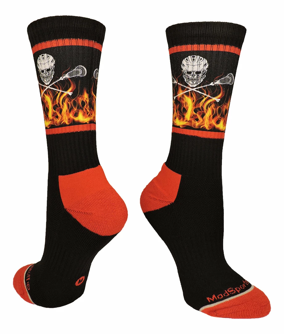 Budget ๐ MadSportsStuff Lacrosse ๐งฆ Socks With Lacrosse Sticks And Flaming Skull Athletic Crew ๐งฆ Socks โญ 1 MadSportsStuff Lacrosse Socks With Lacrosse Sticks And Flaming Skull Athletic Crew Socks