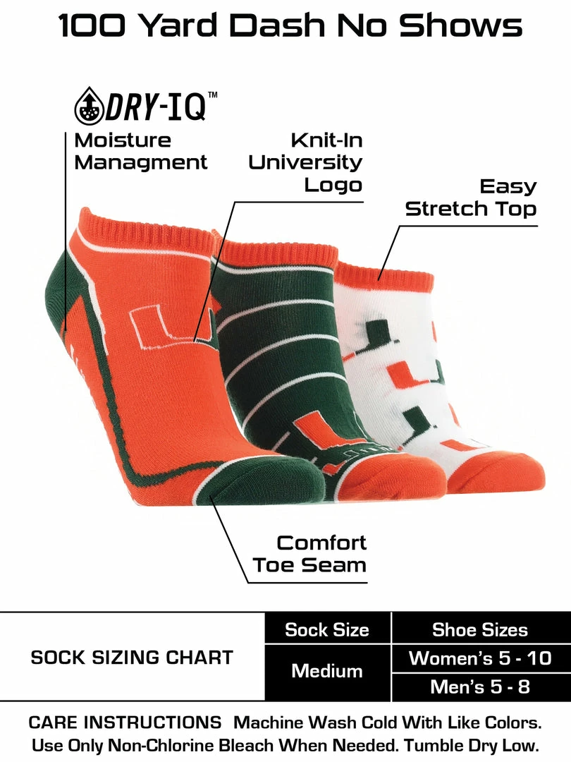 Promo ๐ TCK Miami Hurricanes No Show ๐งฆ Socks Full Field 3 Pack ๐ฏ 3 TCK Miami Hurricanes No Show Socks Full Field 3 Pack