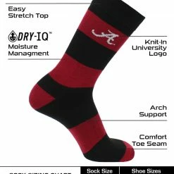 TCK All Schools Alabama Crimson Tide Socks Game Day Striped Crew Socks