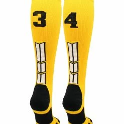 MadSportsStuff Gold Player ID Custom Number Over The Calf Socks For Softball Baseball Football Boys And Girls