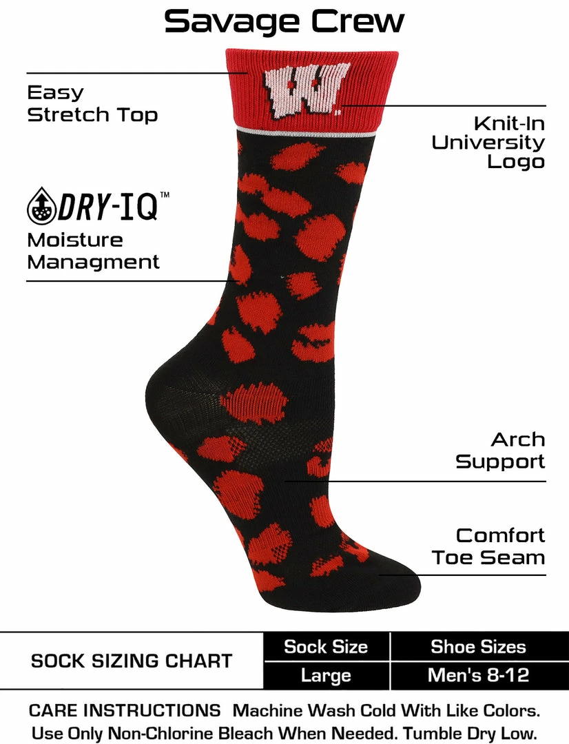 Deals ⭐ TCK Wisconsin Badgers 🧦 Socks 👩 Womens Savage Crew 🧦 Socks All Schools ✔️ 3 TCK Wisconsin Badgers Socks Womens Savage Crew Socks All Schools