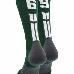MadSportsStuff Dark Green Player ID Custom Number Crew Socks For Basketball Lacrosse Volleyball Boys And Girls Volleyball Socks