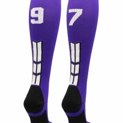 MadSportsStuff Purple Player ID Custom Number Over The Calf Socks For Softball Baseball Football Boys And Girls Softball Socks